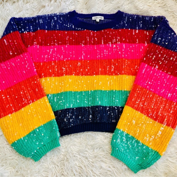 Main Strip Sweaters - Life of a Showgirl Rainbow Sequin Sweater